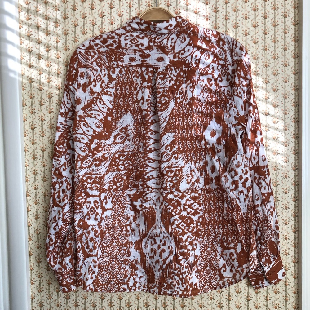 Garnet Hill 100% Linen Button-Down Rust/White Abs… - image 4